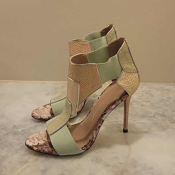 NEW Jean Michel Cazabat Octavia Stiletto Heel T Strap Sandals Snakeskin Nude 6.5 - Picture 5 of 13